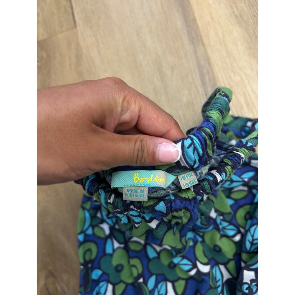 Boden Blue Green Floral Jersey Halter Dress Braided Belt coastal preppy 10R - Picture 3 of 6